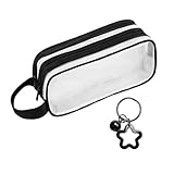 Estuche De Lápices De Malla Negra De 1 Pieza, Llavero De 1 Pieza con Decoración De Estrellas, Bolsa De Almacenamiento Transparente De Doble Capa para Papelería De Gran Capacidad.
