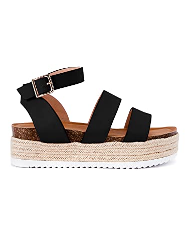Eileency Womens Open Toe Buckle Ankle Strap Espadrille Casual Platform Wedge Sandal #TOP1