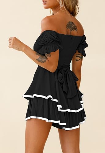 Image of AOHITE Womens Summer Tube Top Dress Off-Shoulder Ruffled Flowy Mini Short Dresses