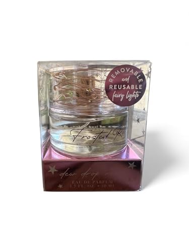 Tru Fragrance Dew Drop Frosted Rose Eau De Parfum Iced Melon, Dewey Flowers, and Blonde Woods 3.4 Fl Oz, Decorative Glass Bottle, Womens Fragrance Includes Fairy Lights