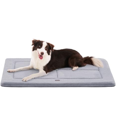Made4Pets Dog Crate Pad Bed for Medium Large Dogs Washable & Reversible Anti-Slip Kennel Mat for Cozy Sleeping Soft Fluffy Dog Bed for Indoor & Outdoor Use 35x23 Gray