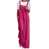 VPQILH Women's Corduroy Dungarees, Ladies Adjustable Straps Jumpsuit Straight Leg Romper Sleeveless Bib Overalls Solid Color Playsuit with Pockets Bodysuit Classic Jumpsuits UK Hot Pink