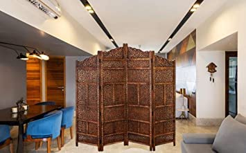 STAR WOODEN HANDICRAFTS Wooden Room Partition for Living Room | Wooden Screen Separator | Wooden Room Wall Divider | Wooden Hall Partition Furniture for 4 Panel | Restaurant