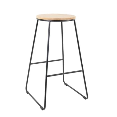 28" Backless Bar Stool with Black Metal Base and Natural Wood Seat