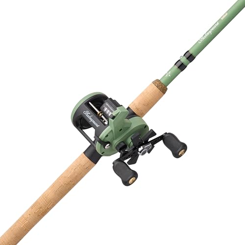 Shakespeare Wild Conventional Reel and 7'10' 2-Piece Fishing Rod Combo, Carbon Composite Rod Blank Construction, Premium Cork Handles