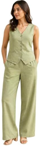 Image of Women Cotton Blend Western Co-Ord Set | Stylish Top & Pant Set for Women | Dress For Womens | Casual High Waist Solid Pant Outfit