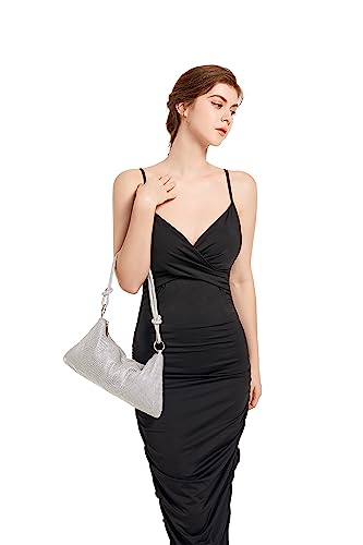 Umren Rhinestone Hobo Bags For Women Chic Evening Handbag Sparkly Crystal Cluth Purse For Party Club Wedding Silver #TOP3