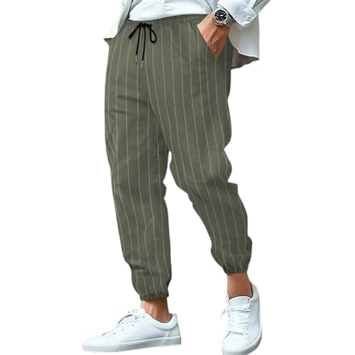 WENKOMG1 Mens Casual Pants, Cotton Linen Pants Elastic Waist Drawstring Lightweight Joggers, S-3XL3