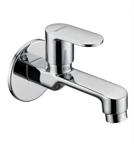 Image of Sanova Opal Heavy Duty Longbody Cock | Brass Cartridge | Steel Body | Heavy Handle | Chrome Finish | Wall Mounted Kitchen Sink Faucet