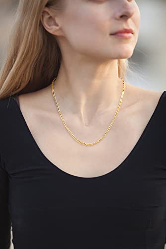 Fiusem Gold Plated Cuban Chain Necklace - Diamond Cut Stainless Steel, Men's & Women's Sizes 16-28 Inch3