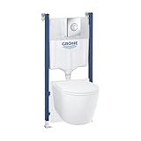 GROHE Solido, 5-in-1 WC Set, 1,13m Bauhöhe (WC Komplettset inkl. Solido Vorwandelement, Start Keramik Wand-WC mit Sitz und Deckel, Betätigungsplatte, Wandwinkel, Schallschutzset), chrom, 103843SH00