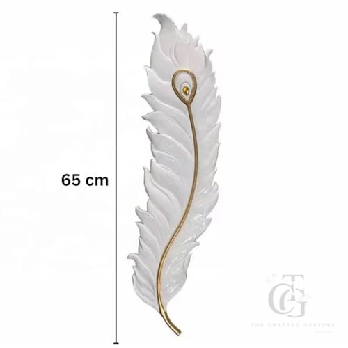Image of Designer Krishna Peacock 650mm Feather 3-Color LED Wall Sconce|Decorative Mor Pankh Wall Light for Living Room, Bedroom, Hallway & Home Decor|White