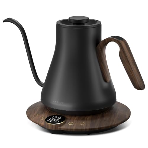 Image of INTASTING Gooseneck Electric Kettle, ±1℉ Temperature Control, Stainless Steel Inner, Quick Heating, for Pour Over Coffee, Brew Tea, Boil Hot Water, 1500W /0.9L (Glossy Black)