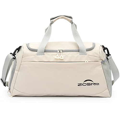 ZIOSINM Reisetasche Groß mit Schuhfach und Nassfach, Wasserdichter Sporttasche Trainingstasche Wochenendtasche Schwimmtasche fur Damen Herren (beige)