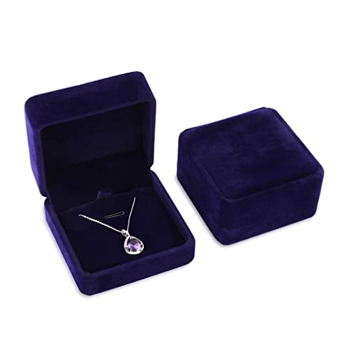 Isuperb Set Of 2 Blue Velvet Necklace Pendant Box Jewelry Box Gift Boxes 3.1X1.6X2.8Inch #TOP19