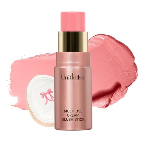 Multi-Use Waterproof Makeup Cream Blush Stick with Brush, 3-in-1 Buildable Blush Stick for Cheeks, Eyes, and Lips, All day wear, Easy Application(01 WHISPER)