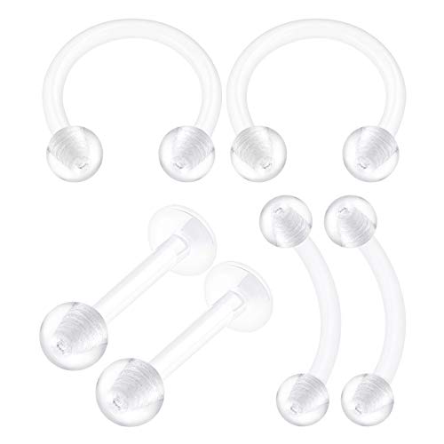 6PCS Bioplastic Clear Curved Piercing Retainer 16 Gauge 5/16 8mm Ball Helix Septum Earrings Cartilage Jewelry 2499