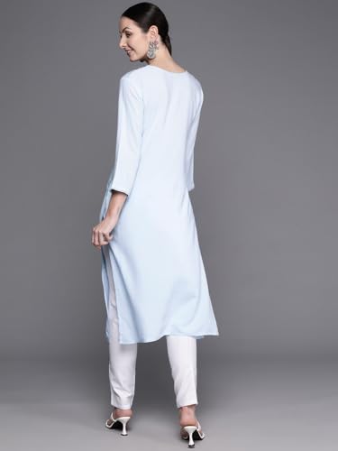 Image of INDO ERA Women's Floral Chikankari Work Viscose Rayon Calf Length Straight Kurta (23AGS7314)