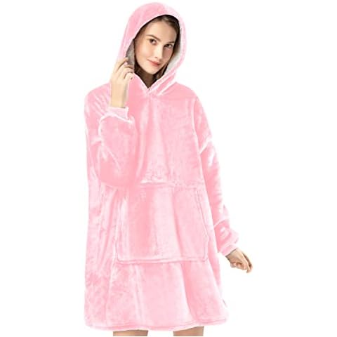 CKK Oversized Hoodie Blanket, Super Soft Warm Wearable Fluffy Blanket, Cosy Comfy Hooded Sherpa Sweatshirt for Women Girls Adults Men Boys Kids Big Pocket(Pink) Cover