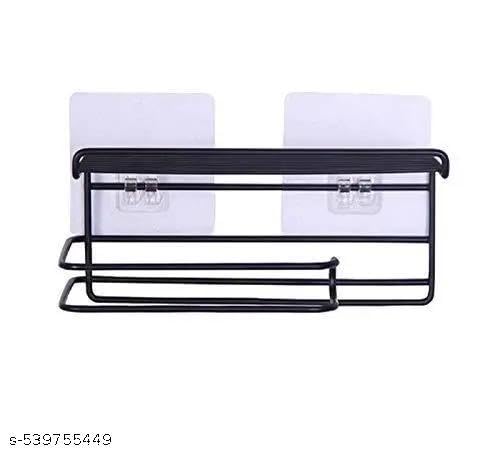 2 PIS Set No Drill Self Adhesive Toilet Paper Holder/Tissue Paper Roll Holder with Mobile Stand/Towel Holder/Bathroom Accessories (Black, Pack of 2)2PIS (Mobile+Tissue) / 515_KP2188 3