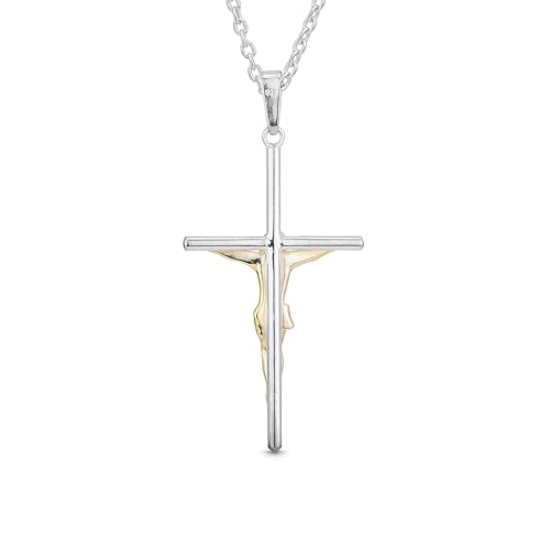 Bijou religieux chrétien catholique : pendentif croix crucifix Jésus traditionnel bicolore - 2