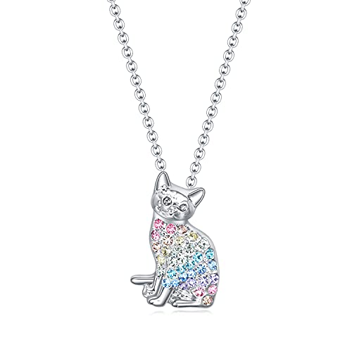 Little Cat Necklace Gifts for Girls,Rainbow Dainty Kitty Necklaces Jewelry Gift for Women Boys Teen Girls Cat Lovers