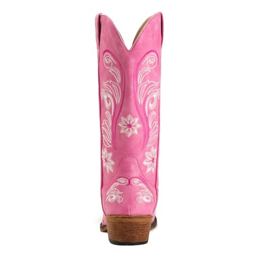 Image of IUV Cowboy Boots For Women Mid Calf Cowgirl Boots Embroidered Pull-On