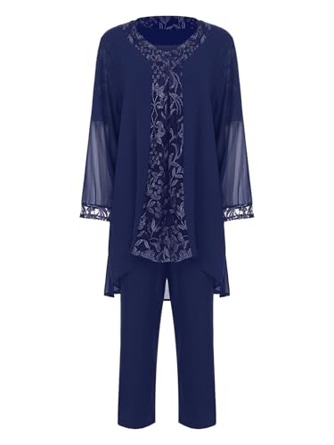 Choomomo Womens 3 Piece Wedding Guest Pant Suits Formal Chiffon Lace Evening Party Dressy Outfits3