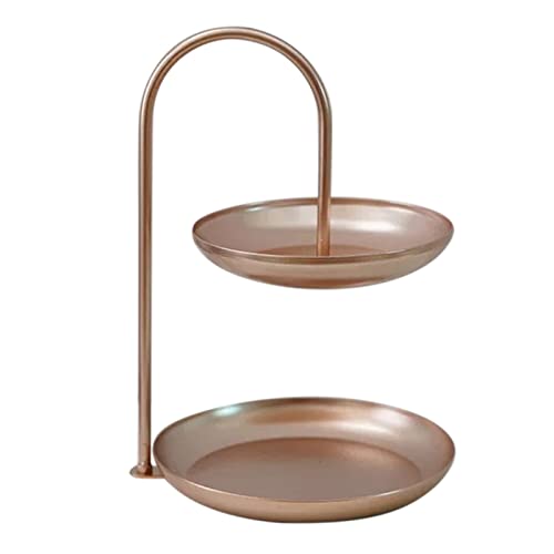 Fruit Bowl,2 Tier Iron Fruit Basket,Serving Stand Serving Bowl with Metal Rack,Fruit Serving Tray Multi Tier Storage Platter for Coffee Table Party(pink)