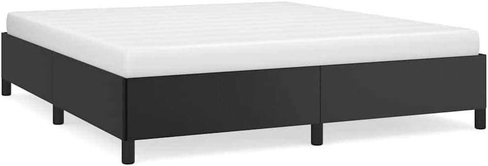 King Size Bed Frame Black Faux Leather Platform with Sturdy Engineered Wood, Heavy-Duty Slatted Foundation, Modern Minimalist Design for Bedroom Mattress Support