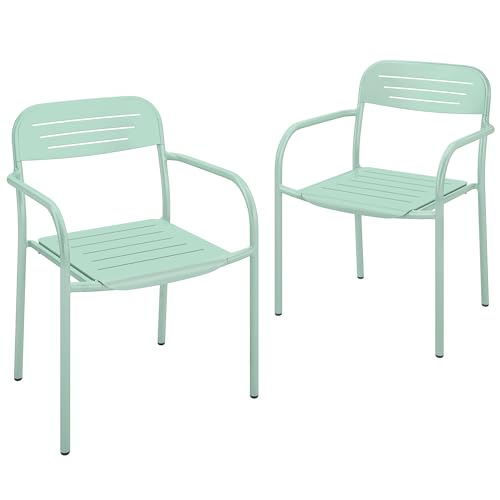 Outsunny Lot de 2 Chaises de Jardin Métal Antirouille - Fauteuil Salon Extérieur Empilable Résistant aux Intempéries avec Accoudoirs - Meuble pour...