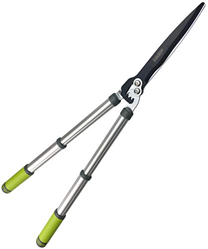 Davaon Pro Telescopic Geared Garden Hedge Shears - Reduced Effort Easier Cut Extending Gardening Pruner 627mm-820mm - Strong Sharp Wavy SK5 Carbon Blades - Comfort Hand Grips