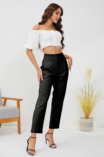 Women's High Waisted Business Trousers Straight Leg Pleated Office Slacks Pants4