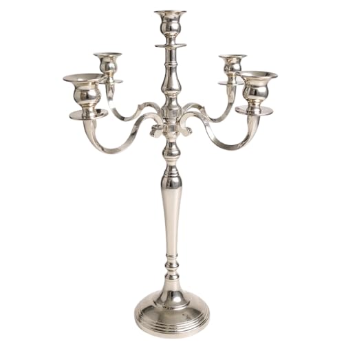 Image of Decorative Aluminum German Silver Plated Five Arm Candle Holder Stand | Candelabra | Candlesticks Holder for Home & Hall Decore (18 inch * 18 inch * 32 inch)(Size:X-Large)