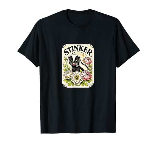 Stinker Skunk Arte Floral Skunk Amantes Ilustración Camiseta