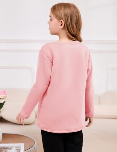 Flygo Girl's Sherpa Lined Fleece Sweatshirt Crewneck Kids Pullover Thick Thermal Sweater Winter Warm Tunic Tops4