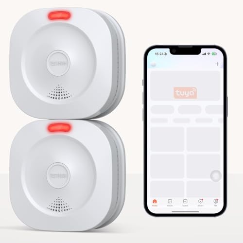 ZYTA WiFi Smoke Detector for Home Use 10 Year Battery Fire Detector LED Indicator Large Test/Silent Button EN 14604 Standard (2 Pieces)