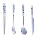 Angoily 1 Set Silaterware Set Chino Estilo Cubiertos de Acero Inoxidable Conjunto de Cubiertos de Acero Inoxidable Azul Y Cuchillo de Porcelana Tenedor Cuchara Y Palillos