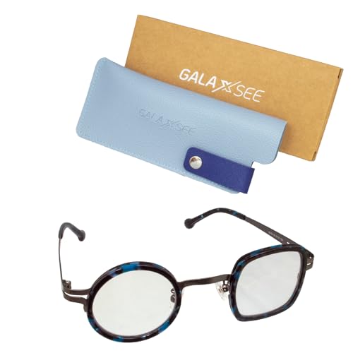 GALAXSEE 老眼鏡 教授眼鏡シリーズ2 アシメントリー 非対称デザイン ブルーライトカット ステンレス合金フレーム カジュアル&ビジネスタイプ メンズ 男性用 GA-02 (C8 ネイビーデミ, 2.00)