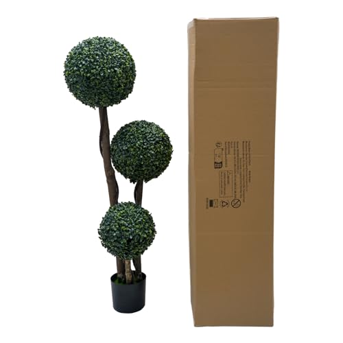 Artificial Topiary Ball Tree Indoor and Outdoor, 45 Inch Faux Boxwood Plants Topiary Triple Ball Tree Milan Grass Ball Trees for Porch or Garden Home Decor, 1 Pack