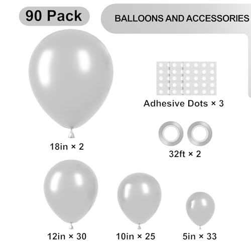 90pack Metallic Silver Balloons Different Size 18/12/10/5 Inch Chrome Silver Balloon Garland Arch Kit for Graduation, Wedding, Birthday, New Year, Baby Shower Decorations - Image 3