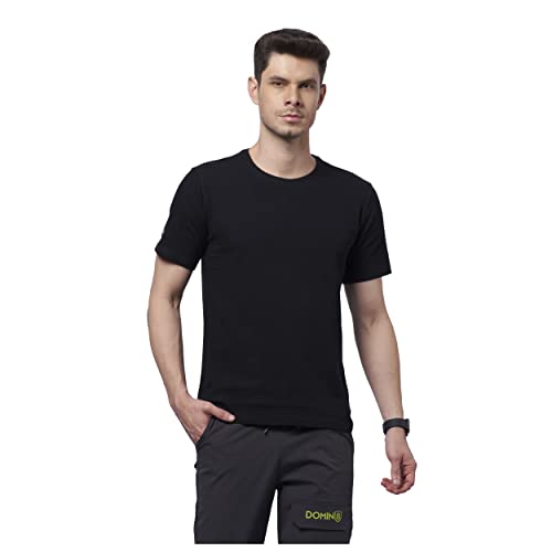 Image of DOMIN8 Breathable Men's Black Regular Fit Tshirt with Reflective Stickers | Running /Training /Activewear /Casual Wear /Gym | Cotton & Polyester
