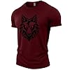 GYMTIER Untamed Wolf Red Eyes Men's Gym T-Shirt Bodybuilding Training Workout Lifting Top Clothing, Maroon, S #3