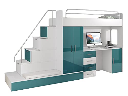 Mirjan24 Stockbett Epexi V, Etagenbett mit Lattenrost, Kleiderschrank,...