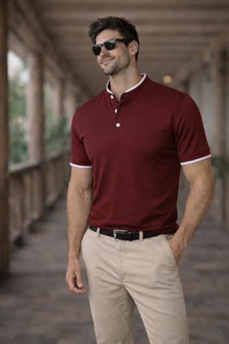 Image of Dagcros Men Polo T-Shirt, with White Trim, Short Sleeve, Button Collar Tshirt for Mens