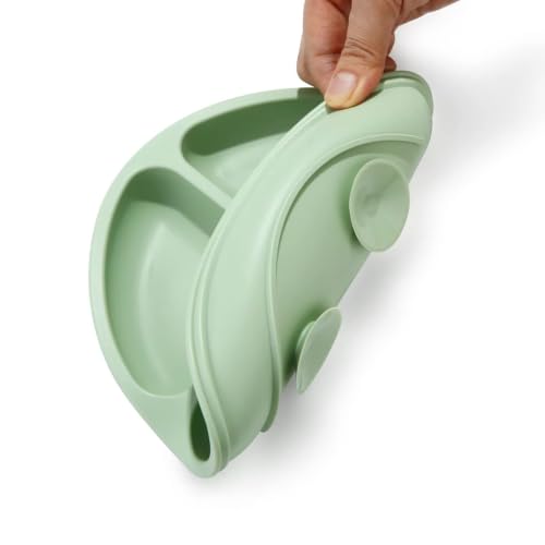 Image of PandaEar 3 Pack Toddler Plates, Silicone Divided Suction Plate for Babies, BPA-Free 100% Food-Grade Silicone Unbreakable Baby Plate (Brown /Blue /Green)