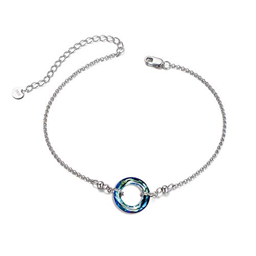 AOBOCO Friendship Bracelets for Women Sterling Silver with Swarovski Crystal, Great Gift Ideas for Best Friend Sisters Daughter on Christmas Birthday(0.55'' Circle Blu