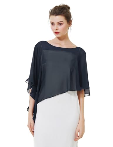 BEAUTELICATE Damen Chiffon Schal Stola Eleganten Cape Umhang für Braut Sommer Hochzeits Festliche Abendkleid Mitternachts Blau, Einheitsgröße