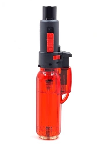Image of Blow Torch Refillable Culinary Kitchen Gas Lighter, Safety Lock & Adjustable Two Flame System for Food Cooking /BBQ /Baking /Coal Burning /Camping (Red)