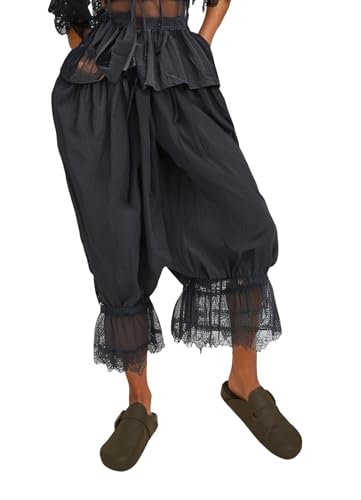Image of Women Lace Long Bloomers Pants Elastic Waist Y2k Ruffle Pettipants Slip Cute Pantaloons Pumpkin Pants
